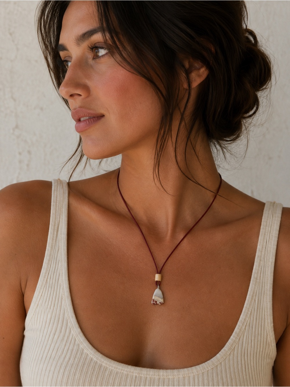 Women’s Burgundy Cord Necklace with Rate Multicolor Jasper